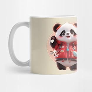 Cute Panda personified with red jacket Kids Mug